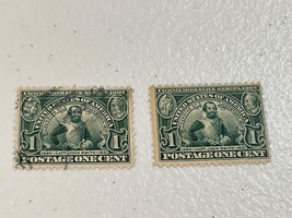 Set Of 2 US Postage Stamps #328 - 1907 Jamestown Exposition (1) Mint NH (1) Used - £22.89 GBP