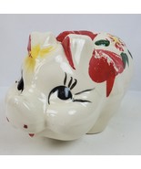 Vintage Shawnee Pig Piggy Bank Ceramic Bisque Red Bow 13 Inch - $36.47