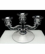 Purple Tinted Glass 3 Taper Candle Holder, Leaf Scroll Arms, Scalloped N... - $40.14 CAD