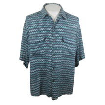 Bruno vintage Men shirt short sleeve pit to pit 25 L silk geometric 1990s blue - £23.72 GBP