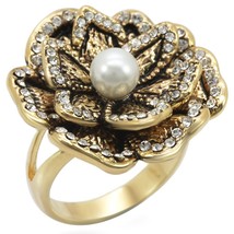 1W063 - Gold Brass Ring with Synthetic Pearl in Citrine Yellow Sizes 5, ... - £18.34 GBP