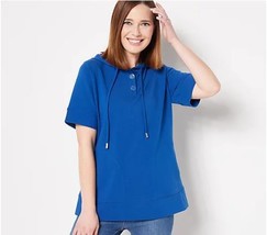 Joan Rivers French Terry Short Sleeve Hoodie (Bright Blue, L) A511613 - $18.92