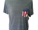Venley Womens Size M Gray  T-shirt USA Flag Pocket Gray Burner Cotton Blend - $12.31