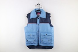 Vintage 70s Streetwear Mens Medium Striped Color Block Button Puffer Ves... - £53.36 GBP