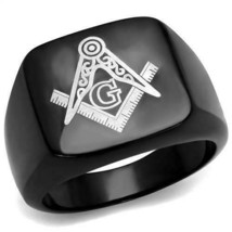 RING MASONIC IP Black (Ion Plating) Stainless Steel Ring with No Stone TK2227 - £31.62 GBP