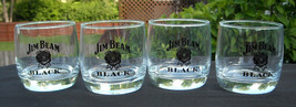 4 New Etched Jim Beam Black Bourbon Whiskey glasses black logo 8 oz - $28.66