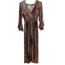 Lapogee Dress Size XL Extra Large Peasant Inspired Maxi Red Blue Brown Polyester - £13.66 GBP