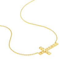 14K Solid Gold Sideways Cross Adjustable Necklace - Yellow, White, Rose - £237.09 GBP