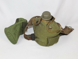 Vintage Genuine 1 qt U.S. Army Green Water Canteen &amp; Belt Holder Strap &amp; Satchel - £11.18 GBP