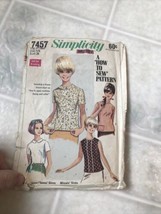 1960&#39;s VTG Simplicity Teen Juniors Blouse Pattern 7457 Size 5/6 - £10.80 GBP