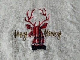 Christmas Hand Dish Towel Embroidered Plaid Reindeer Cotton 11x16 - $9.50