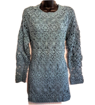 Venezia Vitale Blue Floral Crocheted SWEATER size Medium Cotton Blend Knit Tunic - £28.42 GBP