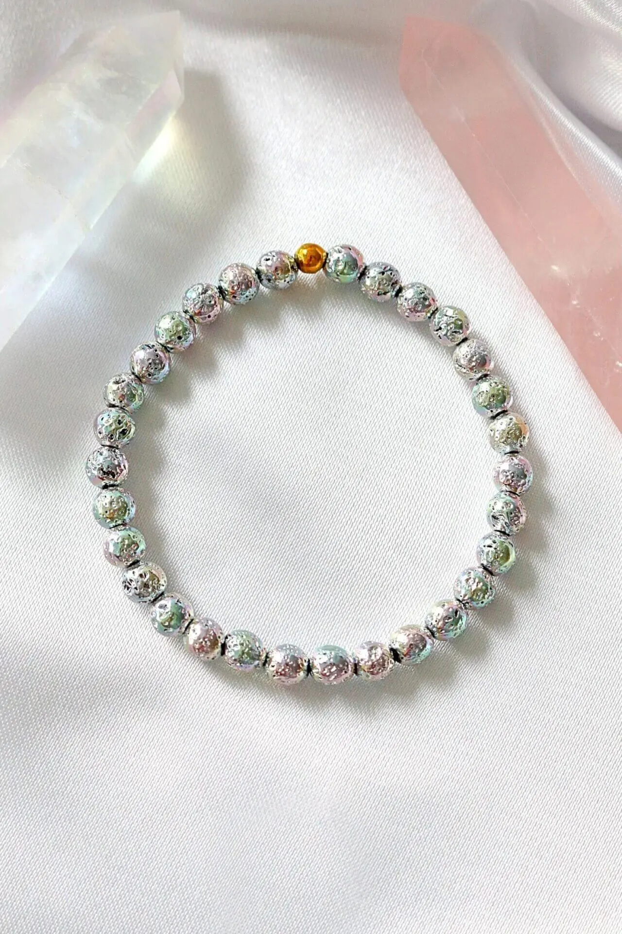 Anti-Stress | Chrome Volcanic Stones Elastic Bracelet - M - $699.91 MXN