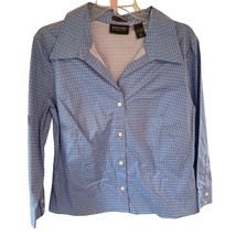 New York &amp; Company Blue Plaid Button-Up Shirt Size L 97% Cotton 3% Spand... - $14.40