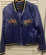 Forever 21+ Embroidered Floral Bomber Jacket Purple 1X Women&#39;s - $35.54 CAD