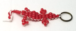 Beaded Alligator Keychain Red White Handmade Plastic Vintage - £9.19 GBP