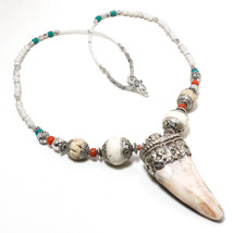Conch Shell Tooth Turquoise Red Coral Handmade Beaded Necklace Nepali 18&quot; SA 583 - £16.51 GBP