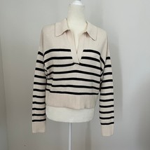 Reformation Francesco Cotton Polo Sweater in Gossamer/Black Stripe XS - $119.99
