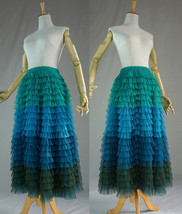 GREEN BLUE Tiered Tulle Skirt Women Custom Plus Size Long Tulle Skirt image 9