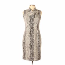 CALVIN KLEIN Beige &amp; Black Snakeskin Dress w Oriental Button Neckline - Size 6 - £62.92 GBP