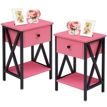 Set of 2 - 1-Drawer Nightstand Bedside Table in Pink and Black - $245.49