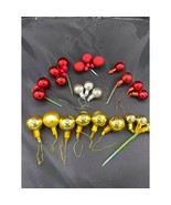 Vintage Mercury Glass Christmas Balls Bunches Floral Picks Red, Gold, Si... - $29.64