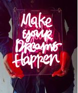 New &#39;Make your dreams happen&#39; Home Wall Lamp Art Gift Neon Light Sign 11... - £54.07 GBP