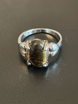 Oval Tiger Eye Stone S925 Stamped Silver Plated Woman Ring Size 8.5 - £11.92 GBP