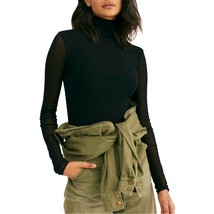 Free People Double Layer Black Nylon Mesh Mock Turtleneck Fitted Shirt XS - $24.26