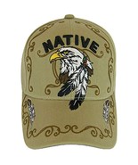 Native Pride Eagle Adjustable Baseball Cap with Feathers and Swirls (Khaki) - £12.45 GBP