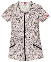 DICKIES WOMEN SCRUB TOP  82743 SMALL SPECKLES POSIES S ZIP DOWN TUNIC CO... - $4.99