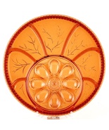Indiana Glass Pebble Leaf Amber Divided Deviled Egg &amp; Relish Plate Tray - $38.29 CAD