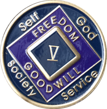 5 Year NA Medallion Triplate Narcotics Anonymous Black Blue &amp; Purple Chi... - £34.26 GBP