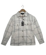 New Kendall Kylie Shacket Top Womens Medium Ivory Gray Flannel Plaid But... - $461.80 MXN