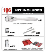 Milwaukee 48-22-9486 PACKOUT 106-Pc. 3/8 in. and 1/4 in. SAE/Metric Sock... - $214.12