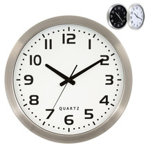 Quartz Big Wall Clock 16&quot; Silver Aluminum Frame Modern Office Kitchen Ho... - £35.36 GBP