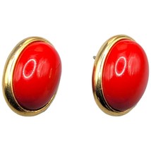 Trifari Stud Earrings Red Acrylic &amp; Gold Tone Metal Timeless Elegance Versatile - £12.00 GBP