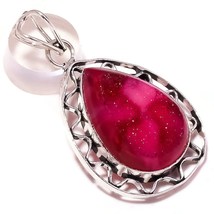 Pink Window Druzy Pear Natural Gemstone 925 Silver Overlay Handmade Drop Pendant - £7.95 GBP