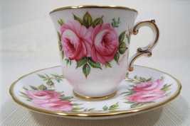 Hammersley &amp; Co Signed Demitasse Cup and Saucer Pink Roses Gold Accents ... - £50.76 GBP
