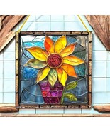Sunflower Pot Faux Stained Glass Acrylic Art Suncatcher – 8in 2D Square ... - $455.40 MXN