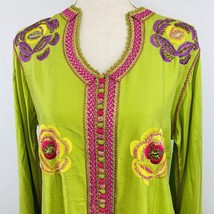 Embroidered India Wedding Dress Small Maxi Dress Fitted Green Floral Lon... - $143.09 CAD