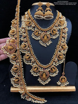 Bollywood Style Plaqué Or Zircone Mariage Perle Collier Jhumka Tikka Hip Belt - £291.55 GBP