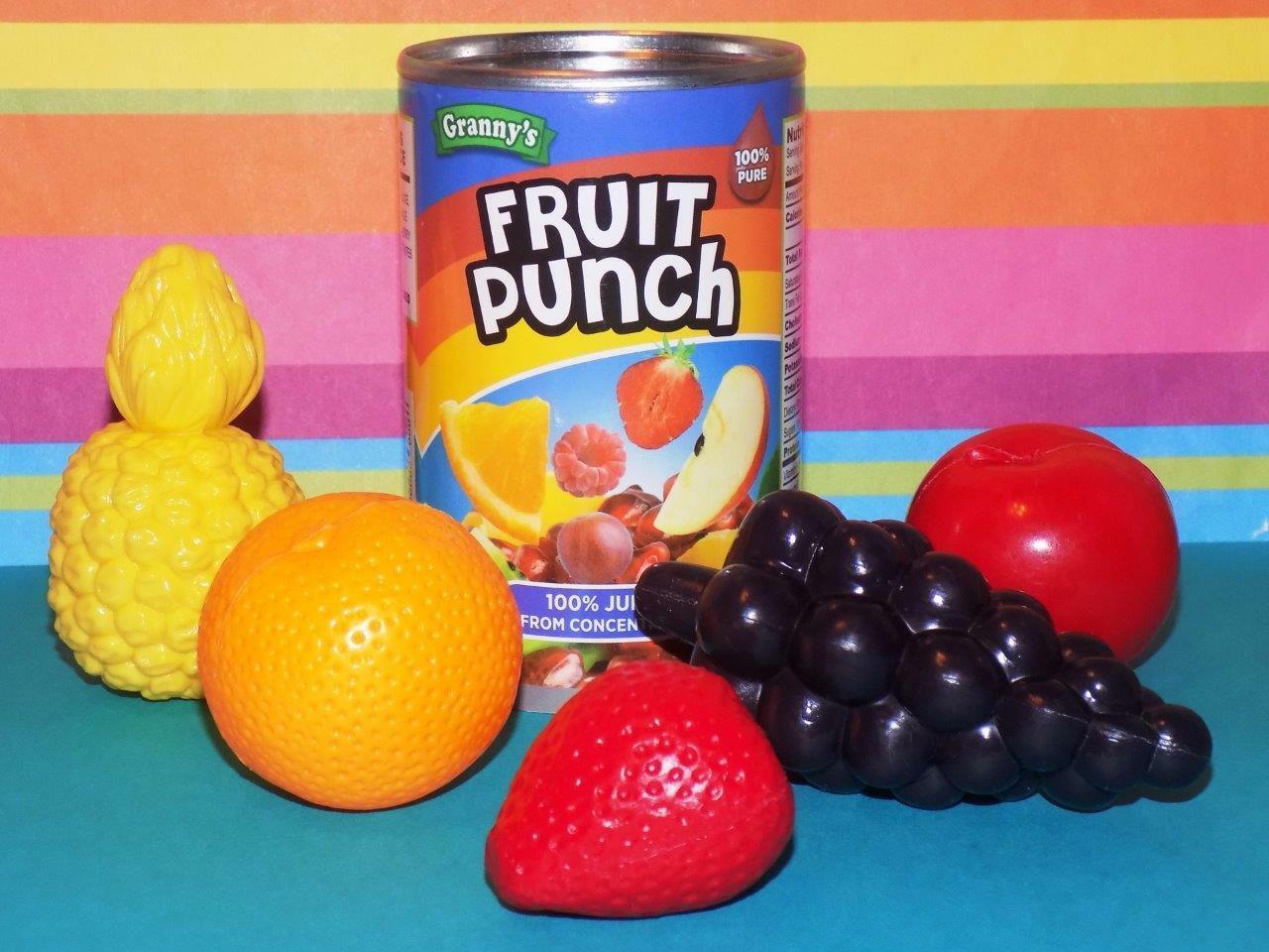 An item in the Toys & Hobbies category: New! Kids can of fruit punch w/fruit pretend play food lot strawberry pineapple