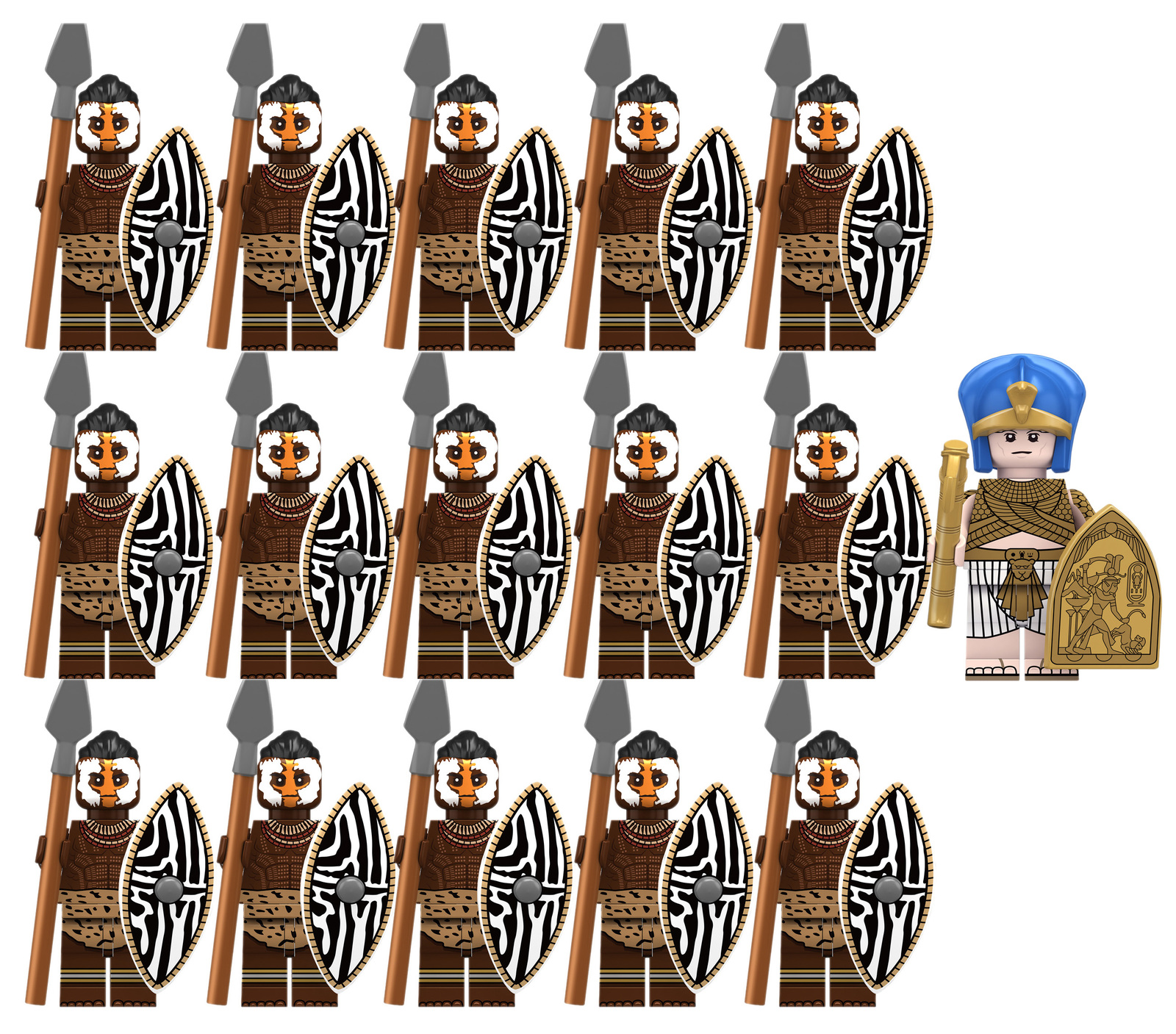 Egyptian Pharaoh King Tut & Nubia Tribe Army Set 16 Minifigure Building Blocks