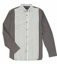 Armani Exchange Men’s Gray White Striped Long Sleeve Button Front Shirt Large L - £33.47 GBP
