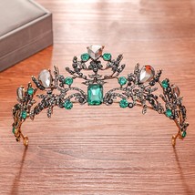 Baroque  Vintage Green Crystal Crown Bride Tiara Wedding Hair Accessories Handma - £18.57 GBP