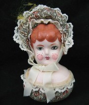 Antique Glazed Porcelain Lady Doll Head xmas Ornament Victorian Cloth Hat Woman - £46.71 GBP