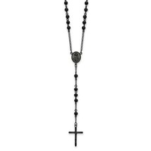 NEW Men&#39;s Stainless Steel Polished Black IP-plated 30in Rosary Necklace - £76.87 GBP