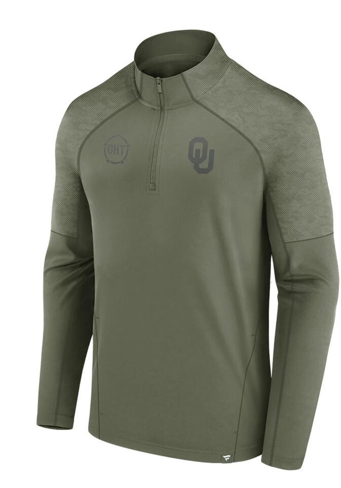 Oklahoma Sooners Mens Olive OHT Embossed Long Sleeve 1/4 Zip Pullover MILITARY