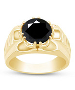7CT Round Black Simulated Diamond Solitaire Men&#39;s Ring 14K Yellow Gold Over - £119.86 GBP